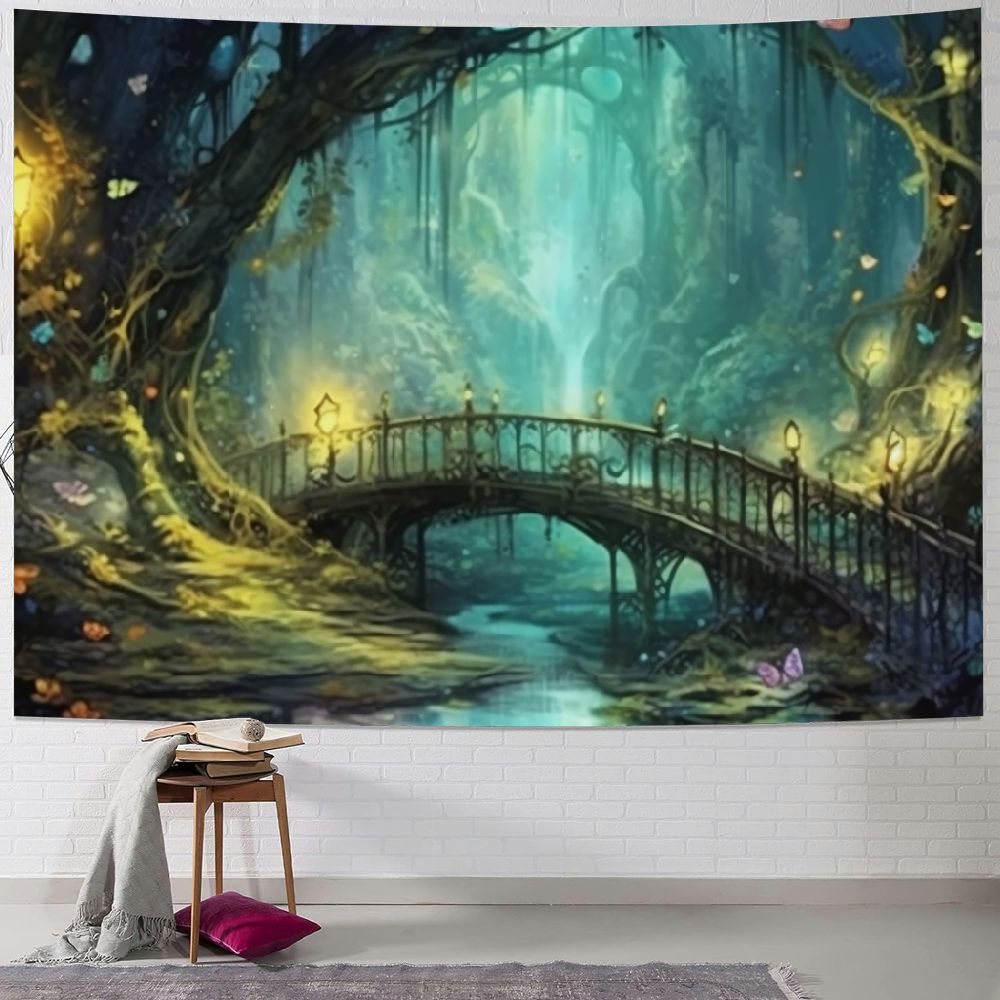 BCIIG Enchanted Forest Backdrop Wallpaper Black and Gold Tree Nursery Kids Bedroom Dream Butterfly murals Boys and Girls Room Decor Home Living Room Large Wall Mural - Not Peel and Stick 40x30inch